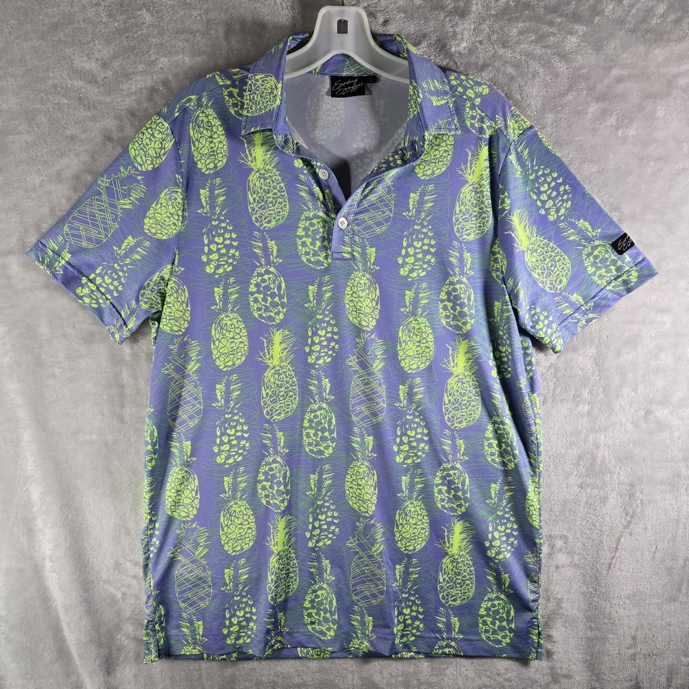 Sunday Swagger Golf Polo Shirt Men Size Small Purple Green Performance Pineapple